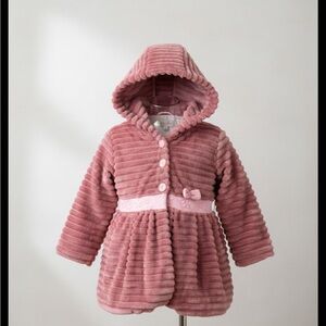 Sweet Pink 3T Popcorn Fleece Hooded Jacket coat - Bow & Peplum
